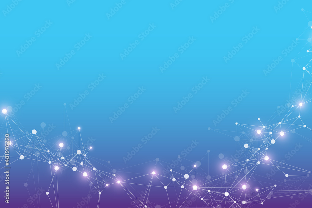 Poster Quantum computer technology concept. Deep learning artificial intelligence. Big data algorithms visualization for business, science, technology. Waves flow, illustration.