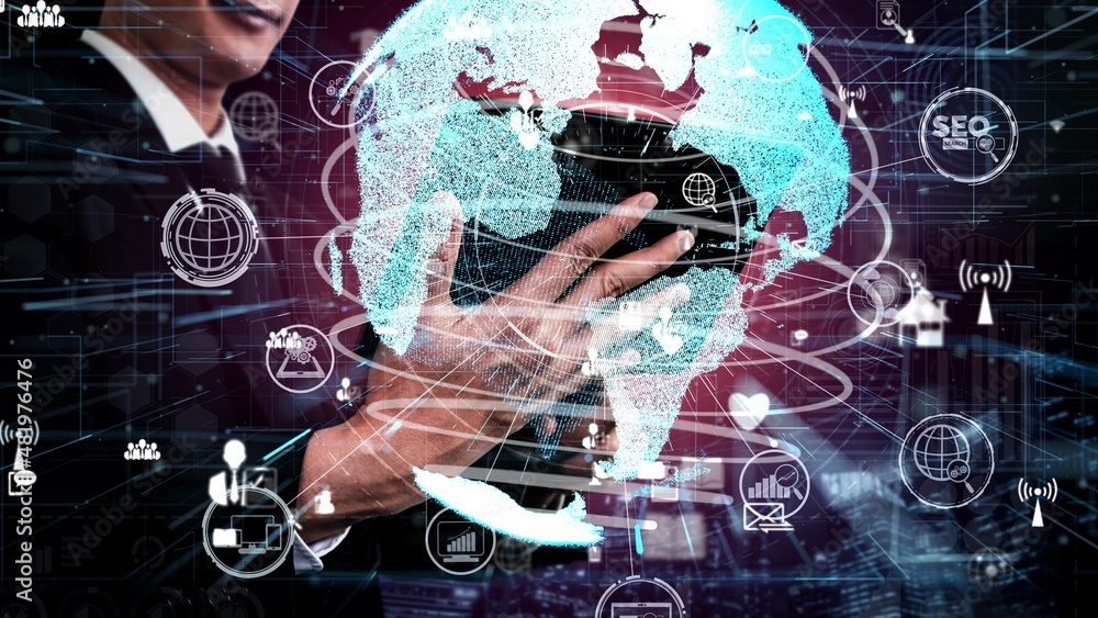 Poster conceptual people network linking and connection . 3d render computer graphic .