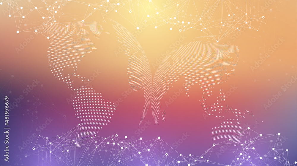 Poster Technology abstract background with connected line and dots. Big data visualization. Artificial Intelligence and Machine Learning Concept Background. Analytical networks illustration