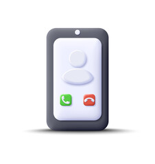 Smartphone screen with incoming call in 3d cartoon minimal style. Vector illustration.