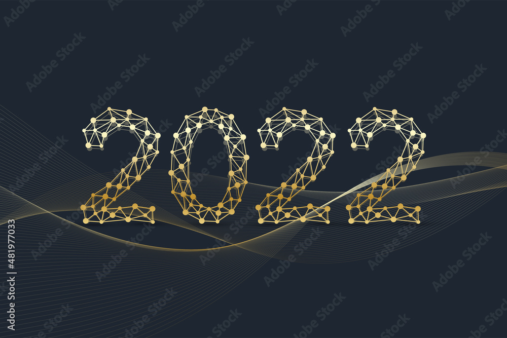 Poster modern technology template for merry christmas and happy new year 2022 with connected lines and dots