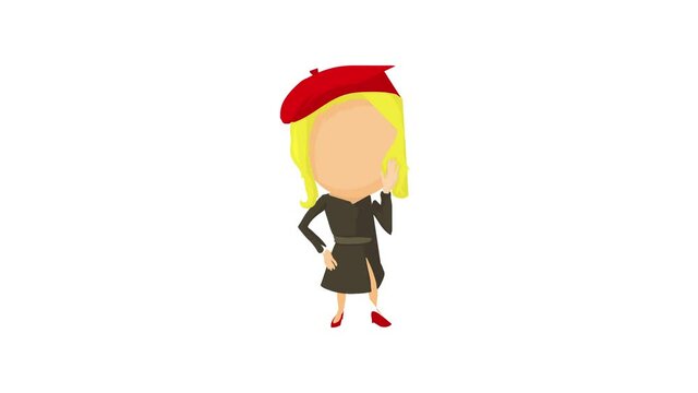 French girl icon animation best cartoon object on white background