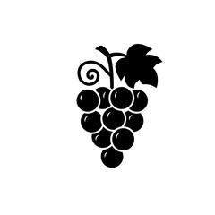 Grape bunch with a leaf, black icon, logo. Isolated on white background vector illustration.