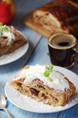 Traditional Austrian strudel with apples	