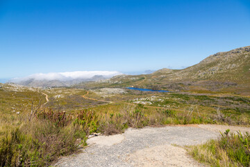 Looking down to the Dam from a hiking Trail in the Silvermine Nature Reserve, south of Cape Town, Western Cape of South Africa