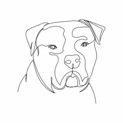 Continuous one simple single abstract line drawing of dog portrait animal concept in silhouette on a white background. Linear stylized.
