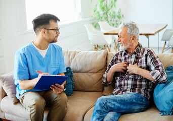 nurse doctor senior care caregiver help assistence retirement home nursing elderly man disease pain...