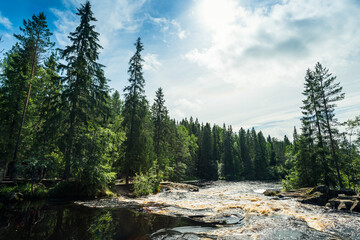 Ruskeala Falls. Wonderful natural park in northern Russia, Republic of Karelia. Not far from the town of Sortavala