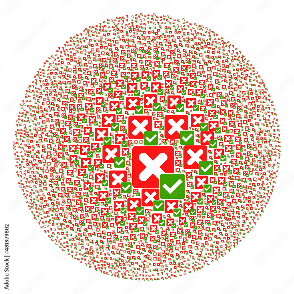 Poster true negative items are combined into ball group. true negative icon round mosaic. abstract round bu