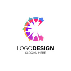 People and letter C for business, technology and people care logo design
