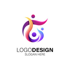 People and letter C for business, technology and people care logo design