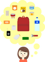 防災セットについて考える女性