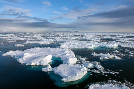 Sea ice in the North Atlantic Ocean off the northeast coast of Greenland.