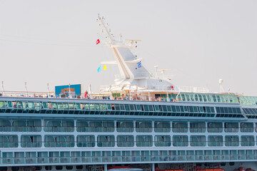 Fototapeta premium Big cruise ship close-up in the sea in Greece