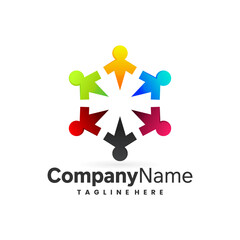 Obraz premium people group logo with hexagon concept