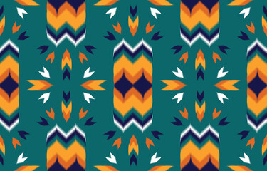 Fototapeta na wymiar Ethnic ikat pattern art. Seamless pattern in tribal, folk embroidery, and Mexican style. Aztec geometric art ornament print.Design for carpet, wallpaper, clothing, wrapping, fabric, cover, textile