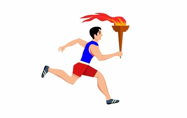 Olympic game runner man runs with torch in his hand side vew vector