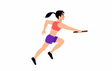 relay runner sports women side view isolated on white vector