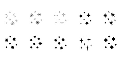 Line star glitter shine doodle set. Stars shine glow, falling or shooting spark glitters, sparkle light. Groups of shining lights. Hand drawn vector illustration © Mariya