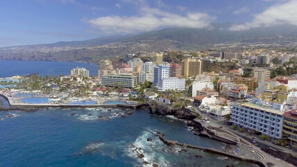 Naklejka na ściany i meble Aerial view of Puerto de la Cruz on a sunny day, Tenerife
