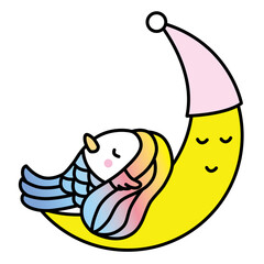 伝説的な日本の精霊「アマビエ」です。
月の上で、かわいい「アマビエ」が、眠っています。
キャラクターのベクターイラスト。
病気が広がったら、病気になった人のイラストを見せれば治ります。
疫病退散。