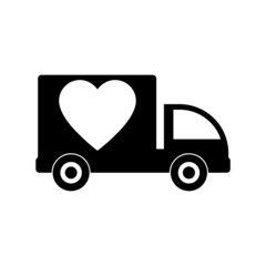 Delivery truck with heart icon isolated on white background
