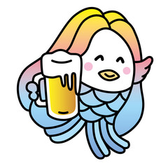 伝説的な日本の精霊「アマビエ」がビールで乾杯。
楽しくて、かわいいキャラクター。虹色のベクターイラスト。
コロナ等の病気が広がったら、病気になった人に私のイラストを見せれば治ります。
疫病退散。
