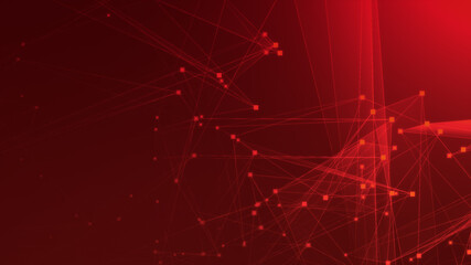 Abstract red polygon tech network with connect technology background. Abstract dots and lines texture background. 3d rendering.
