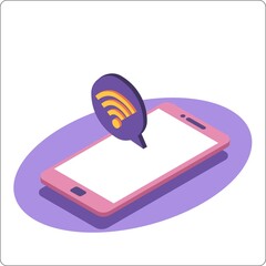 Phone mockup and wi-fi notification. 3d isometric vector illustration. Popular flat colors.