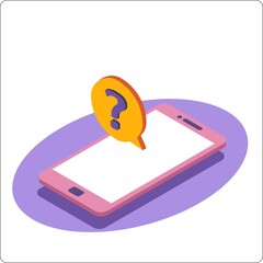 Phone mockup and question notification. 3d isometric vector illustration. Popular flat colors.