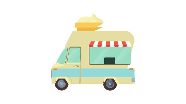 Mobile shop truck with big ice cream cup icon animation best cartoon object on white background