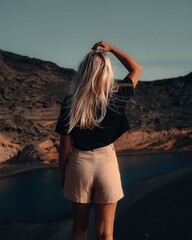 woman in the lanzarote green lake