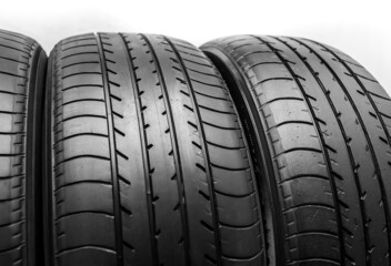 Used Car black summer tires close-up