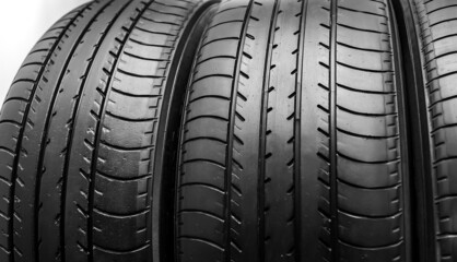 Used Car black summer tires close-up