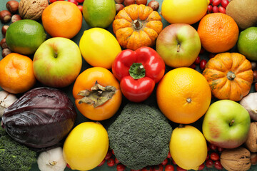 Different healthy products as background