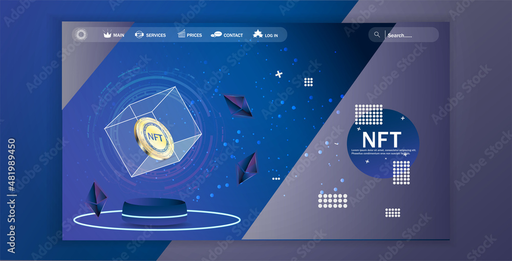 Poster concept of nft ,non-fungible token with network vector on dark background. vector illustration conce