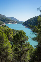 Fototapeta na wymiar beautiful turquoise mountain lake in Spain and scenic mediterranean landscape