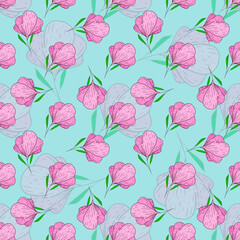 Seamless watercolor flowers pattern. Drawing by hands