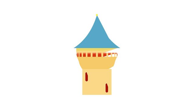Castle tower with blue pointed dome icon animation best cartoon object on white background