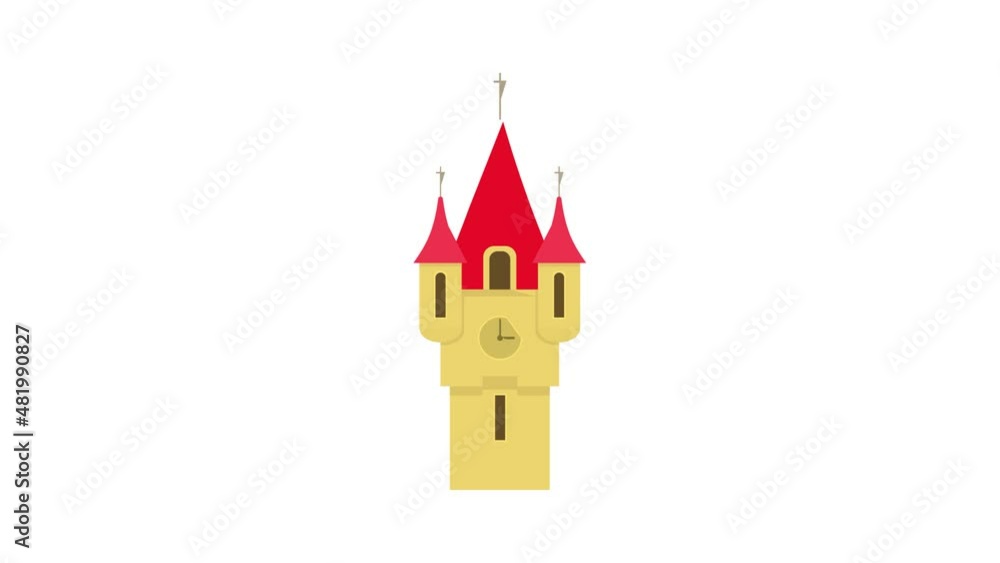 Poster castle tower with red pointed domes icon animation best cartoon object on white background