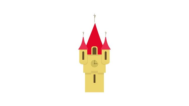 Castle tower with red pointed domes icon animation best cartoon object on white background