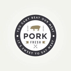 vintage retro pork pig butchery meat shop badge, emblem, design element logo template vector illustration design
