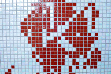 White red mosaic squares. Pattern color wall and floor mosaic tiles for background texture. Detail...