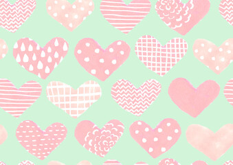 水彩で描いたハートの背景イラスト