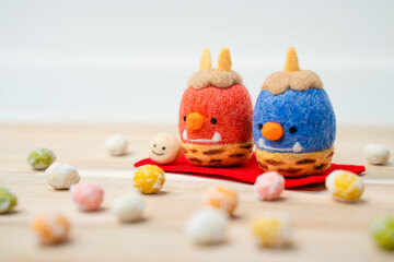 赤鬼と青鬼のかわいい節分のイメージ素材