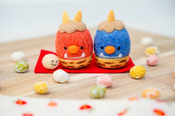 赤鬼と青鬼のかわいい節分のイメージ素材