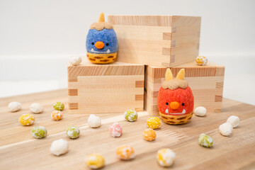 赤鬼と青鬼のかわいい節分のイメージ素材