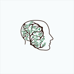 Human head with lush leaves. Nature vintage logo design