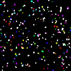 Colorful confetti with black background. Vector illustration. 