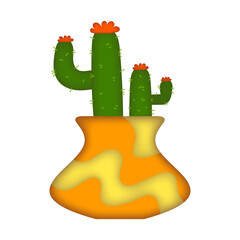Ornamental cactus in pot cartoon illustration